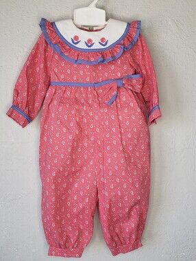 Melissa Jackson Vintage Pink Paisley-Print Ruffle Collar Footed One-Piece USA